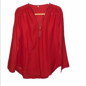 NWOT Red blouse with front zipper